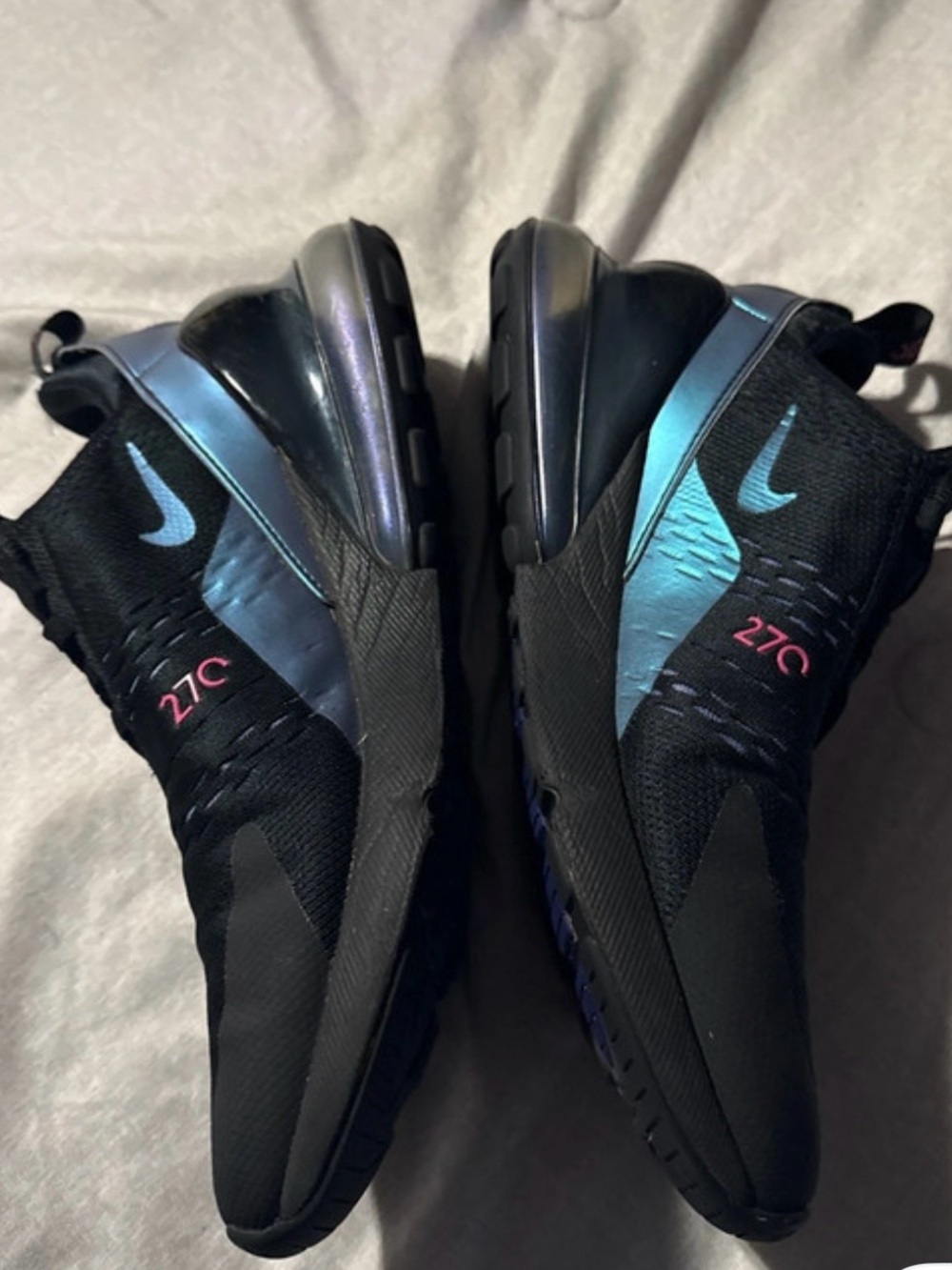 Nike Air Max 270 Black “Throwback Future” Sneakers Iridescent Blue and Pink